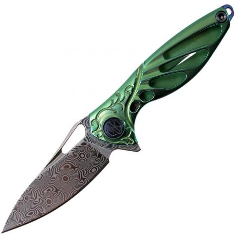Rike knife 瑞克 Mini-G 蜂鸟 大马士革刃材 绿色钛合金手柄 定制版mini小折 项链刀