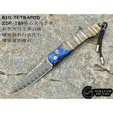 美国威廉亨利B10 TETRAPOD ZDP 189核心大马士革彩色大马士革刀枕镶嵌