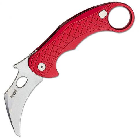 意大利钢狮 LE1-A-RS L.E.One Karambit CPM-MagnaCut 石洗 Hawkbill 叨刃, 红色铝合金手柄 Flipper折