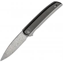 CIVIVI Knife C20063B Savant Flipper折 大马士革 水滴刃 刃, 不锈钢手柄 G10/Twill 碳纤维贴片