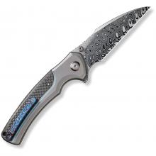 We Knife 22024A Ziffius 大马士革鸟喙型 灰钛柄碳纤维 贴片 Flipper折