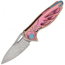 Rike knife 瑞克 Mini-Pi 蜂鸟 大马士革刃材 粉色钛合金手柄 定制版mini小折 项链刀