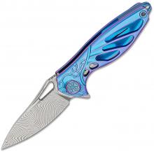 Rike knife 瑞克 Mini-B 蜂鸟 大马士革刃材 蓝色钛合金手柄 定制版mini小折 项链刀