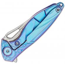 Rike knife 瑞克 Mini-B 蜂鸟 大马士革刃材 蓝色钛合金手柄 定制版mini小折 项链刀