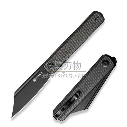 SENCUT Bronte Front Flipper 快开 深绿色 帆布纹米卡塔柄 黑色石洗 9Cr18MoV刃材