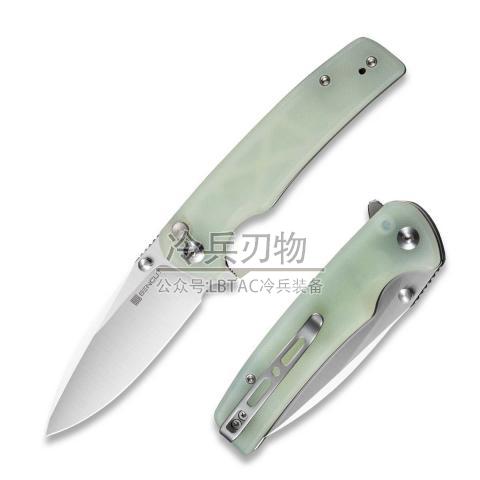 SENCUT Sachse Flipper & 按钮锁 & Thumb Stud Knife 天然色米卡塔柄 锻面 9Cr18MoV刃材