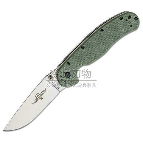 美国安大略 RAT Model 1 草绿柄钢本色平刃大平磨生存折（AUS-8）