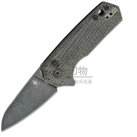 Kizer&Azo 黑绿色米卡塔柄按钮锁折（154CM 黑色石洗）Lieb M