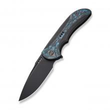 We Knife Equivik 蓝色钛合金+碳纤维复合柄鱼鳍快开折（CPM-20CV 黑色石洗）