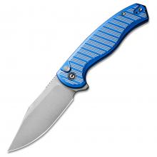 CIVIVI Knife Stormhowl 研磨明亮的蓝柄, Satin Flat 按钮锁鱼鳍快开折（Nitro-V 缎面）