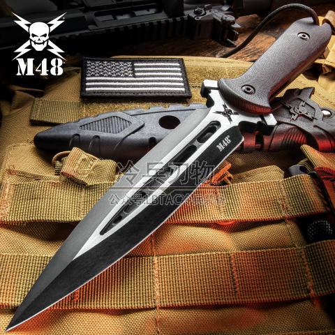 M48 Tactical美国战术 双峰丛林匕直叨 黑色缎面 黑色G10柄附TPR尼龙套 Talon Dagger