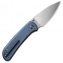 We Knife Qubit 蓝色钛柄按钮锁定折（CPM-20CV 手工打磨锻面）