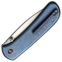 We Knife Qubit 蓝色钛柄按钮锁定折（CPM-20CV 手工打磨锻面）