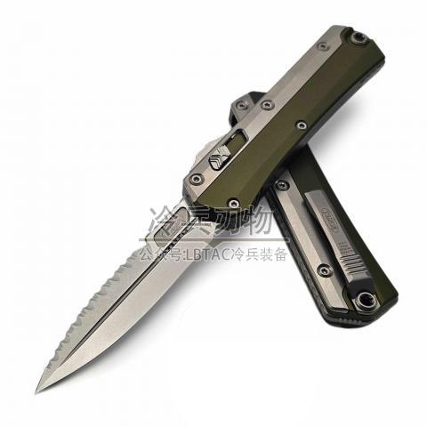 美国微技术 蛇神双锋单边齿 草绿色铝柄 石洗 钛合金部件 Glykon D/E Stonewash Bayonet OD Green