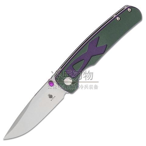 Kizer&Jonathan 紫绿色G10柄按钮解锁折（154CM 锻面）Fighter