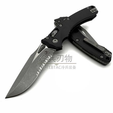 美国微技术 两栖者战术折 黑色凹槽铝柄 天启部件及半齿刀刃 Amphibian Black Aluminum Apocalyptic Standard Partial Serrated