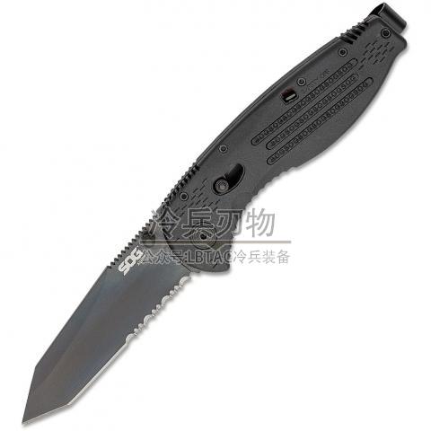 美国索格 宙斯盾快开折黑柄Tanto头半齿快开折（AUS-8A 黑刃半齿）Aegis Tanto