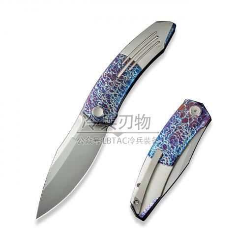 We Knife 正弦波火烧纹&锻面钛柄鱼鳍快开折（M390 珠光打磨）Sine Wave