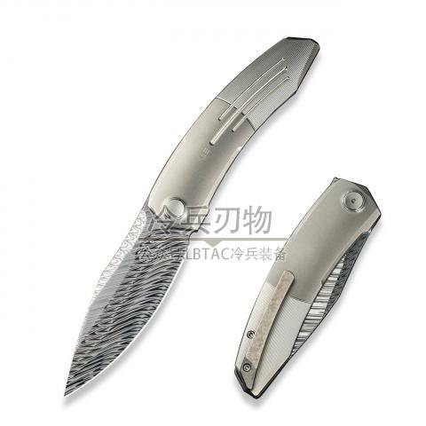 We Knife 正弦波珠光打磨&锻面钛柄鱼鳍快开折（Fafnir Damasteel）Sine Wave