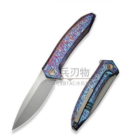 We Knife Acuminal 火烧纹钛柄鱼鳍快开折（Vanax 抛光珠光）