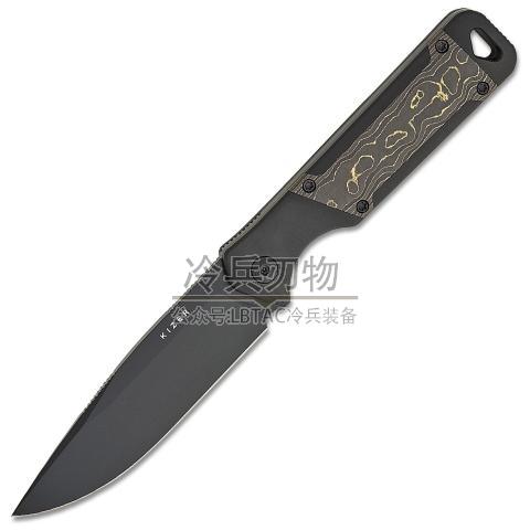 Kizer&Jonathan Styles 黑色铝柄波纹金碳镶嵌直附Kydex鞘（CPM-S35VN 黑色水滴头）Vanguard Militaw