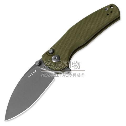 Kizer&Azo V3669 草绿色G10柄按钮锁定水滴头鱼鳍快开折（Nitro-V 石洗水滴头）Mini Grouper