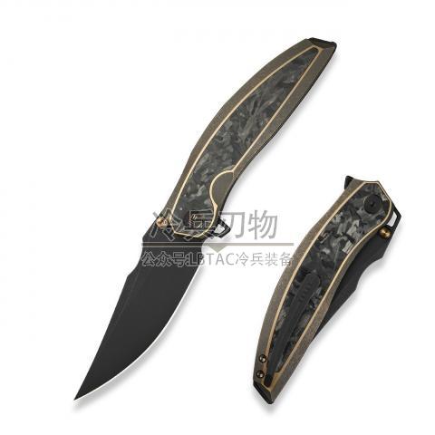 We Knife Quinseris 青铜钛柄碎碳纤维按钮锁鱼鳍快开折（M390 黑色石洗）