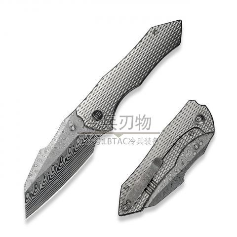 We&Gavko Knives High-Fin XL 锻面钛柄拇指螺柱反曲T头折（Hakkapella Damasteel）