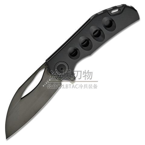 Kizer&Carlos Elstner 鹰 黑色孔研磨钛柄线锁鱼鳍快开折（M390 抛光黑色DLC羊蹄刃）Hawk